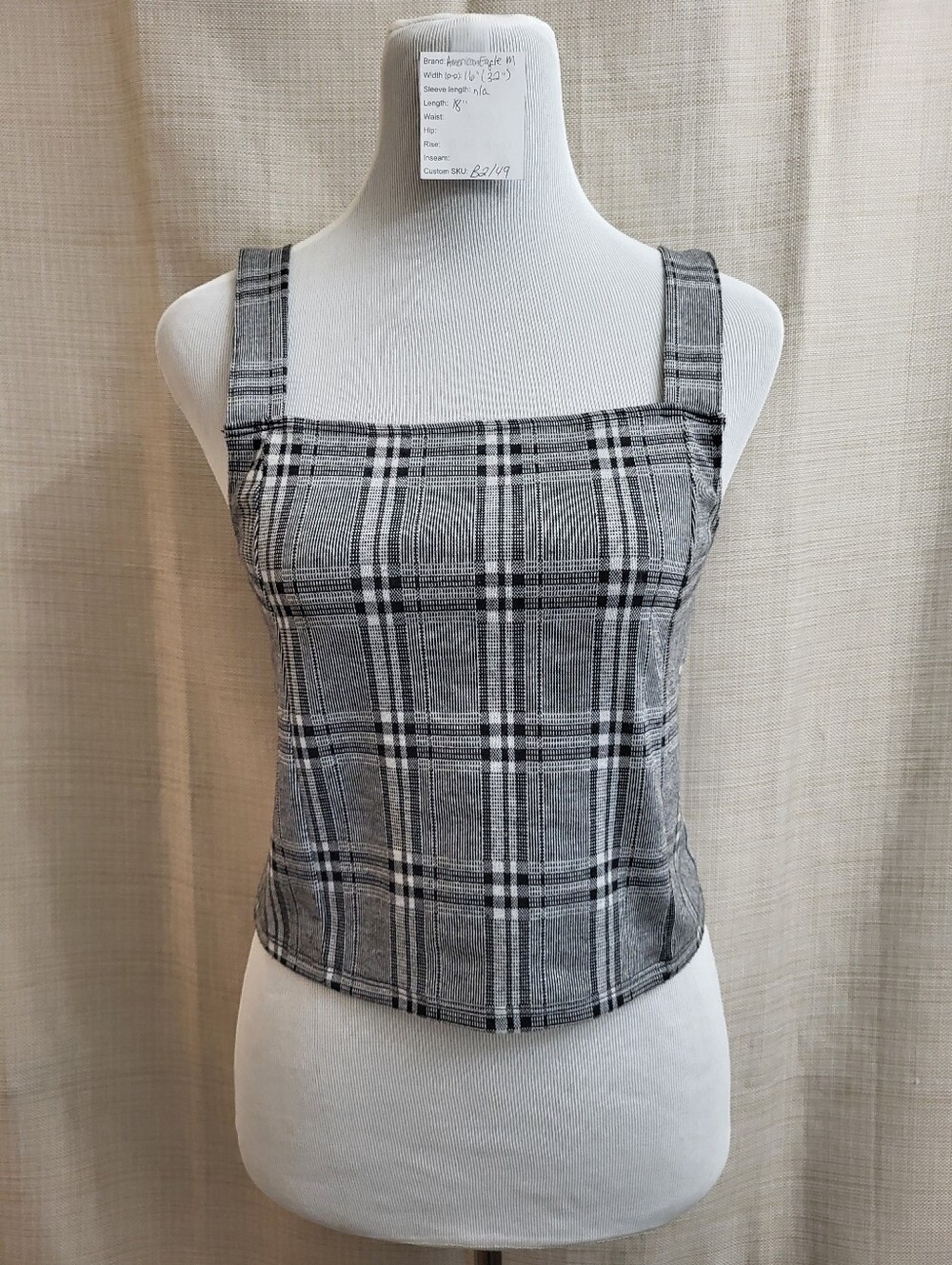American Eagle Women Plaid Preppy Grunge Academia Square Neck Crop Tank Top Sz M